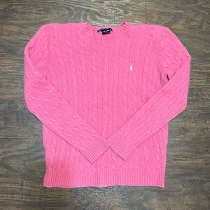 Ralph Lauren POLO Sport Pink Crewneck Cableknit Lambswool Sweater Large runs sm